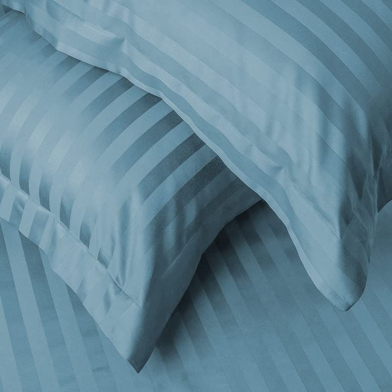 Image of BSB HOME 220 TC Premium Glace Cotton Solid Striped Pillow Covers | Ultrasoft Breathable Envelope Closure| Pack of 2 Pillow Covers King Size (Aqua, 20 x 30 Inches)