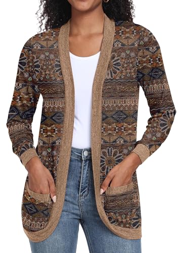 GRECERELLE Womens Long Sleeve Open Front Cardigan Casual V-Neck Curved Hem Ribbed Knit Sweater Outerwear with Pockets