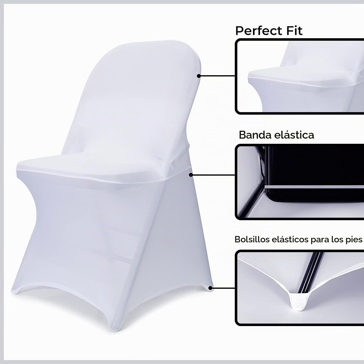 Babenest - Fundas Plegables para sillas de Licra (10 Unidades, universales, elásticas, Lavables), para Bodas, Vacaciones, Banquetes, Fiestas, Celebraciones, 10 Unidades, Color Blanco