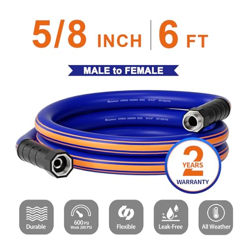 short garden hose 6 feet x 5/8Inch, short water hose with Swivel Handle, Heavy Duty, Flexible, Sturdy, Lightweight, Male to Female Fittings