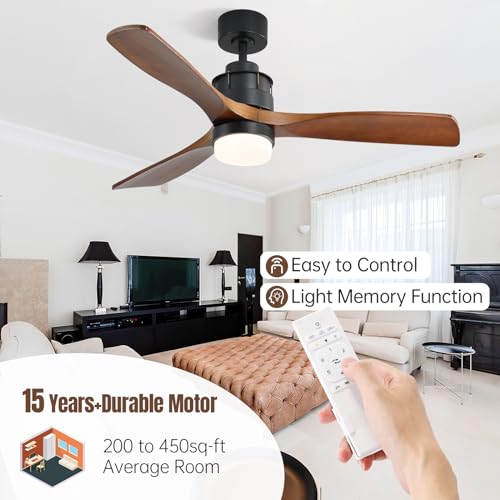 Image of CACI Mall 60 inch Wood Ceiling Fan with Light, Outdoor Ceiling Fans for Covered Patios, Walnut, Remote Control, Large, for Porch /Garage /Farmhouse