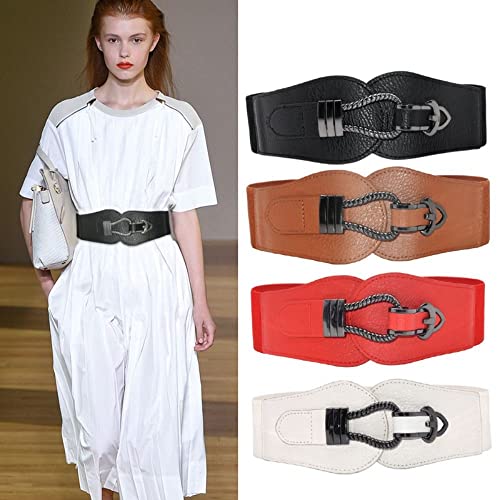 gofidin Stretch Design Dress Belts for Women, White Waistband Elastic Band Belt, Fashion PU Leather Wide Large Size Belt, Fashion Girdle Ladies Cummerbands4