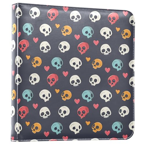 JIPONI Little Cute Color Skull Heads Large Photo Album, DIY Leather Cover Scrapbook Albums for 4x6 5x7 6x8 Pictures, Self Adhesive Memory Book for Wedding, Baby, Family