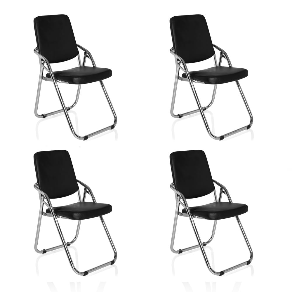 hjh OFFICE Folding Conference Chair ESTO Set of 4 Faux Leather padded foldable Black