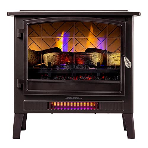Country Living Infrared Freestanding Electric Fireplace Stove Heater In Bronze | Provides Supplemental Zone Heat With Remote, Multiple Flame Colors, Metal Design With Faux Wooden Logs #TOP5