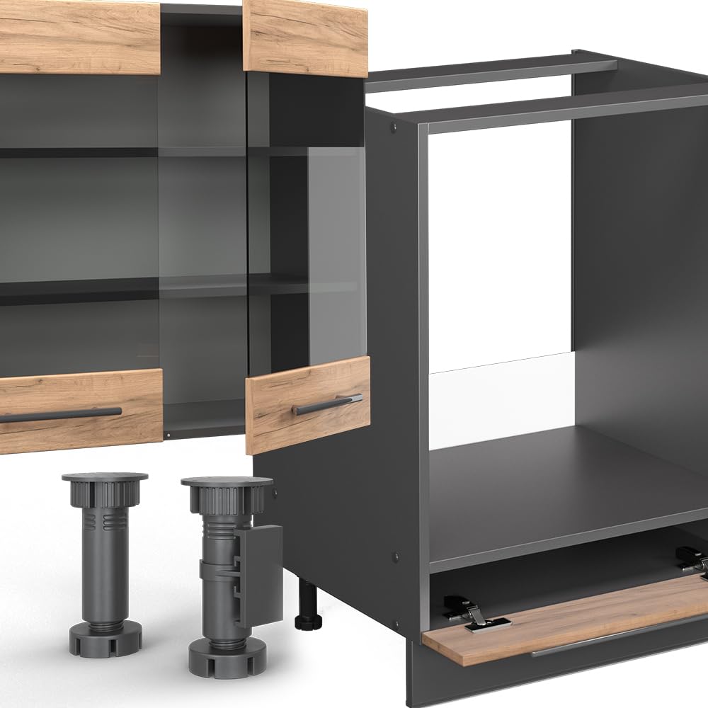 Vicco Küchenzeile Fame-Line, Goldkraft Eiche/Anthrazit, 300 cm | ohne Arbeitsplatte, zur individuellen Erweiterung mit kompatiblen Modulen