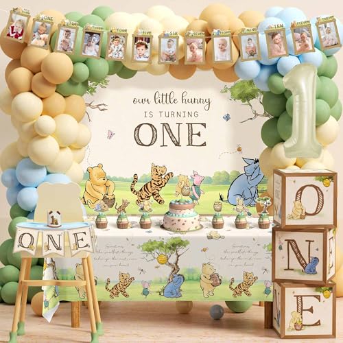 154pcs Winnie Pooh First Birthday Decorations...