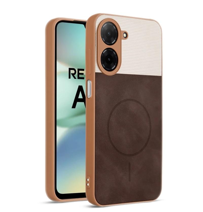 Image of Bintage CASE Mac Safe Design Hard Light Weight Back Case | Soft Border Camera Protect | Dual PU Leather Finish Back Cover Compatible for Poco C71 4G - White & Cherry Brown