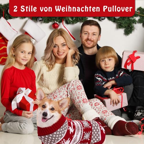 LATRAT 2er-Pack Weihnachts-Katzen-Hunde-Pullover, Schneeflocken, Rentier-Motiv, Strickwaren,Winterhaustierkleidung,Warme Haustierpullover für Kätzchen und kleine HundeM, Elch und Kitz, Rot, M