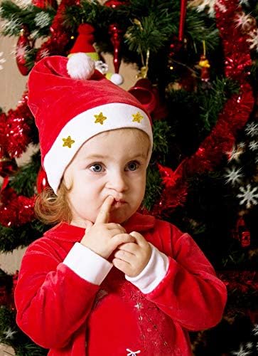 12 Fancy Christmas Santa Hats with 12 Jingle Bell Necklaces Bulk for Christmas Party Favor Photo Booth; One Size Fits All.