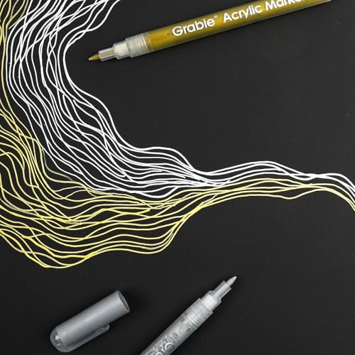 Image of Grabie Gold&Silver Extra Fine Tip Acrylic Paint Marker Set, 6 Pack Gold Paint Markers, 0.7mm Acrylic Paint Pens for Black Paper, Halloween Pumpkin, Christmas DIY, Silver Pen(Gold&Silver)