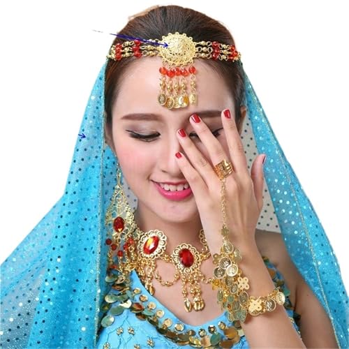 Belly Dance Headdress Saree Veil Performance Accessories Headchain Eyebrow Pendant Turban Veil4