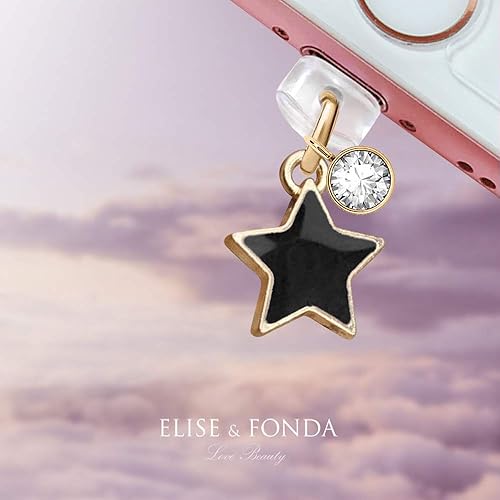 Miniatura 2 de EIISE & FONDA CP17 Puerto de carga USB antipolvo, colgante de estrella pequeña para iPhone 11XS MAXXRX8 Plus76S6SE iPad iPod (negro), Metal de