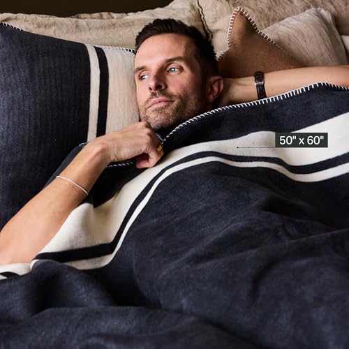 Image of Preston Lane Highrise Soft Cotton Throw Blanket, 50 x 70 in - Slate | Soft Fluffy Blanket for Bed, Couch and Living Room, Home Decor Essentials, Made in Portugal, Boho Home Decor