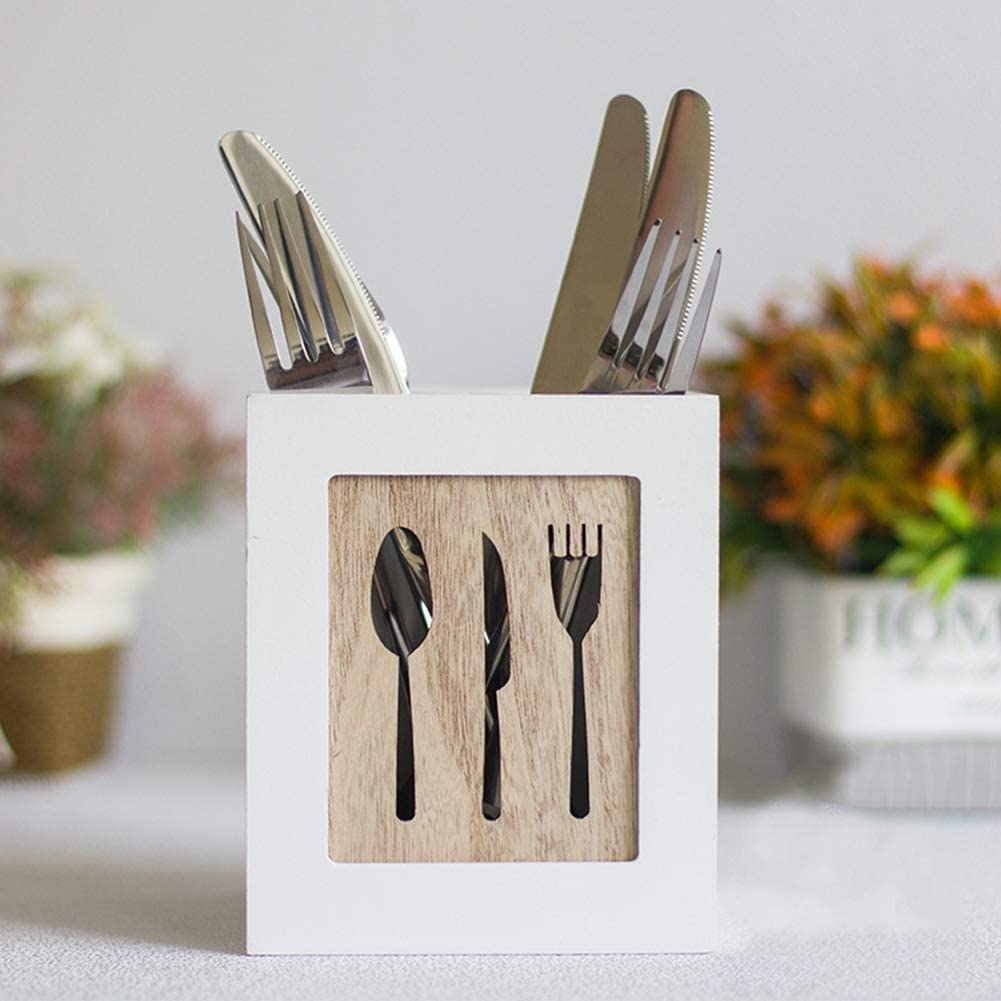 Utensil Caddy Cutlery Silverware Caddy with 4 Compartments Wood Kitchen Organizer Utensil Tray Drawer Organizer for Housewarming Parties
