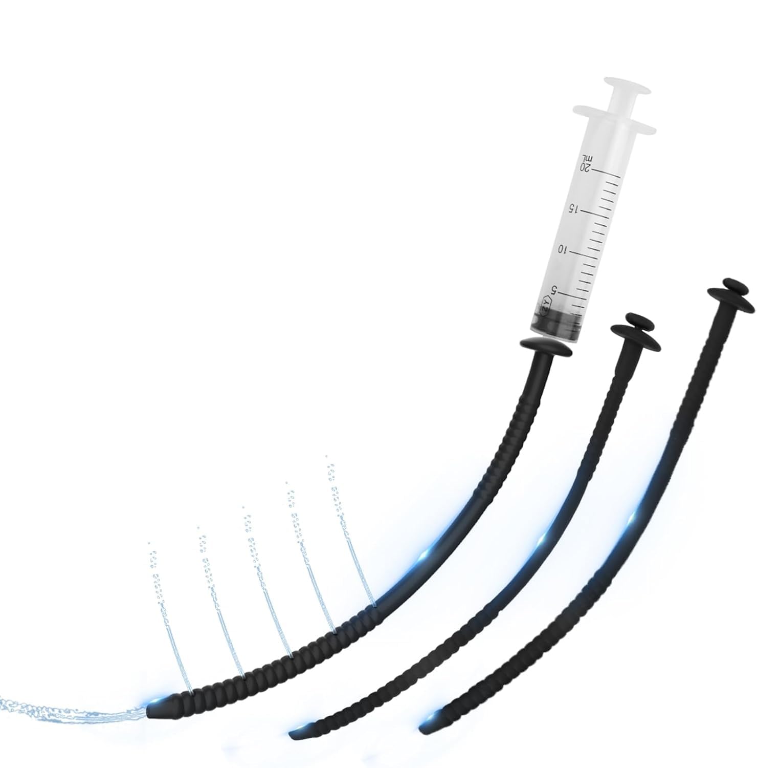 BDSMJOY 3pcs Dilatatore uretrale cavo con siringa, 5 prese d'acqua, Uomo Sex Toy in ABS Silicone, Uretrale pene plug, sonde uretrali dilatatore per Irritante per l'uretra