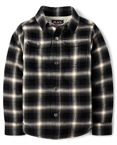 The Children's Place,Boys,Sherpa Lined Everday Shacket,Black Plaid,X-Large
