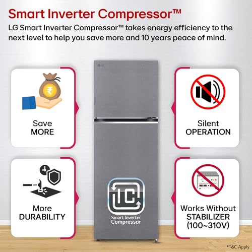 Image of LG 343 L, 2 Star, Convertible, Smart Inverter, Frost Free Double Door Refrigerator (GLT3426SNDS, Dazzle Steel, Express Freeze & Multi Air Flow)