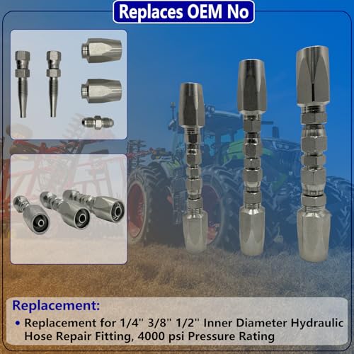 Image of 3-Pack Reusable Hydraulic Hose Field Repair Kit For R2 R16 R17 R19 2-wire hydraulic hoses Replacement for 1 /4 inch 3 /8 inch 1 /2 inch Inner Diameter Hydraulic Hose Repair Fitting 4000 psi Pressure Rating