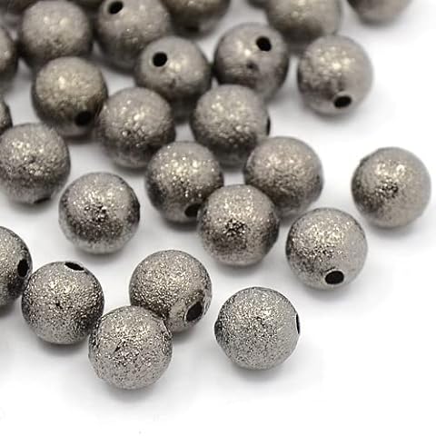 Sodacraft Black Gunmetal Dark Silver Brushed Brass Round Textured Metal Stardust Beads for Jewelry Making, Rosary, Crafts, Hypoallergenic (8mm) Cover