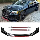 JMTBNO Front Bumper Lip Splitter,Black Front Lip Spoiler Splitter Body Kit with Adjustable 8'-11' Red Support Rod Strut Compatible with Ford Mustang Chevy Camaro Honda Accord Civic VW MK5 MK6 MK7