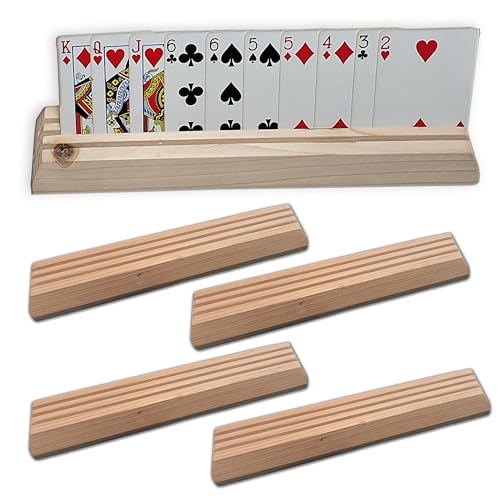 Artistic Turtle Wooden Playing Card Holders – Set of 4 – Handmade Pine with Shellac Finish – 3-Slot Card Organizer for Seniors, Kids, and Game Night – Made in USA