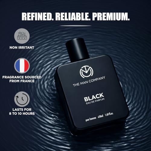 Image of The Man Company Black Eau De Parfum For Men | Fresh Woody Fragrance | Long-Lasting Scent | Evening & After-Hours Wear | 50ml