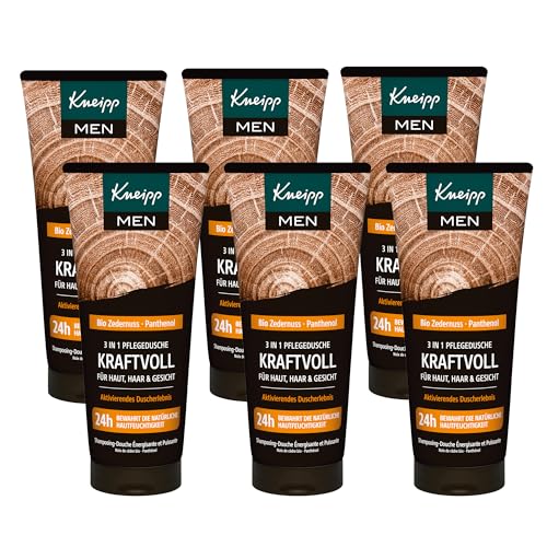 Kneipp MEN 3 in 1 Pflegedusche Kraftvoll - Bio Zedernuss & Panthenol - Für Haut Haar & Gesicht - Multipack 6 x 200ml