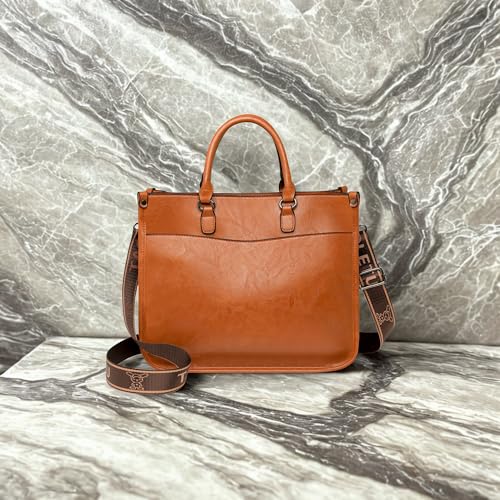 Image of Luxury Women's Handbag, Black Faux Leather Tote with Stylish Brown Strap, Professional Shoulder Bag for Work and Fashion