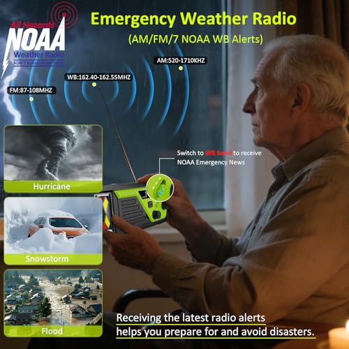 Image of Emergency Radio, 4 Charging Cables Hand Crank Radio with Flashlight | AM FM NOAA Weather Radio, 22000mWh Portable Radio, SOS Alarm Reading Light for Home Outdoor Emergencies.