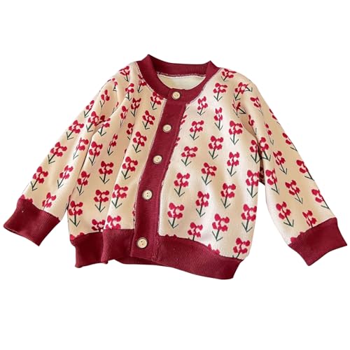 Girls Cute Cardigan Long Sleeve Button Up Plaid Knit Cardigan Crewneck Casual Sweater