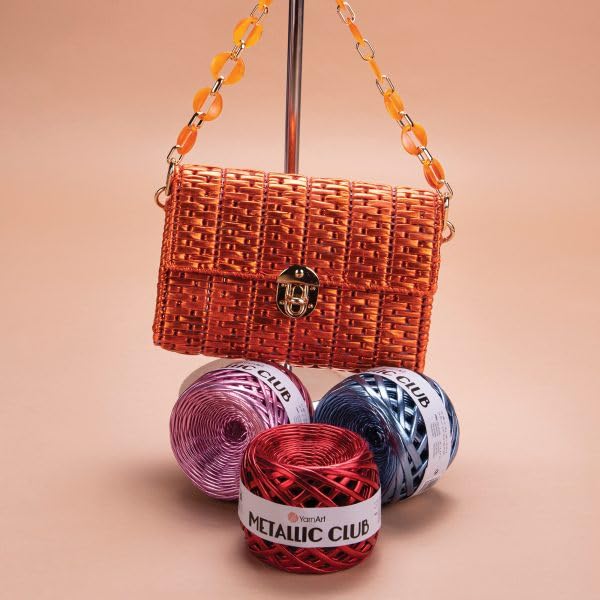 Image of YarnArt Metallic Club Super Bulky T-Shirt Yarn 100% Polyester 6.35 oz / 180 gr, 60 yds / 55 Meters, Shiny Colors, Handbag, Rug, Chic Night, Crochet Bag (8121)
