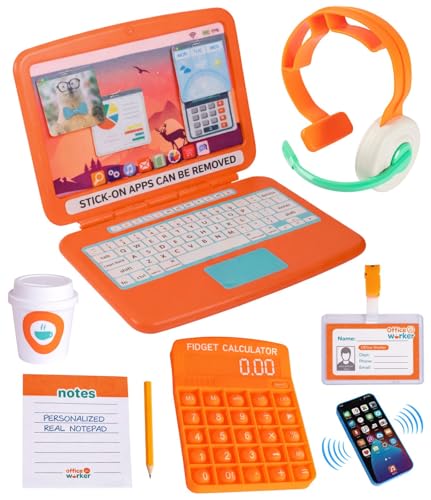 Born Toys Office Toddler Pretend Play Sets for Kids Ages 3+, Imaginative Pretend Play Set for Boys & Girls, 9-Piece Work Pretend Play Toys with Toy Laptop...