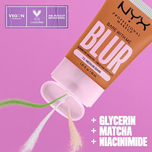 NYX PROFESSIONAL MAKEUP Bare With Me Blur Skin Tint Foundation Make Up with Matcha, Glycerin & Niacinamide - Medium Dark - image 2