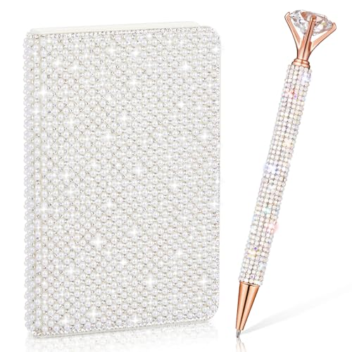 Carnet A6 strass blanc coffret cadeau papeterie femme stylo perle chic
