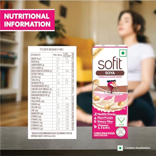 Image of Sofit SOYA Drink Vanilla, 180ml| Vegan Drink |Enriched with Plant Protein, Dietary fibers, Vitamins and Calcium | Lactose Free |