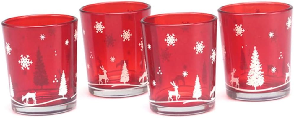Kichvoe 2pcs Christmas Candle Holders Red Glass Candle Cups Decorative Gel Wax Holders for Holiday Table Décor and Winter Home Decorations
