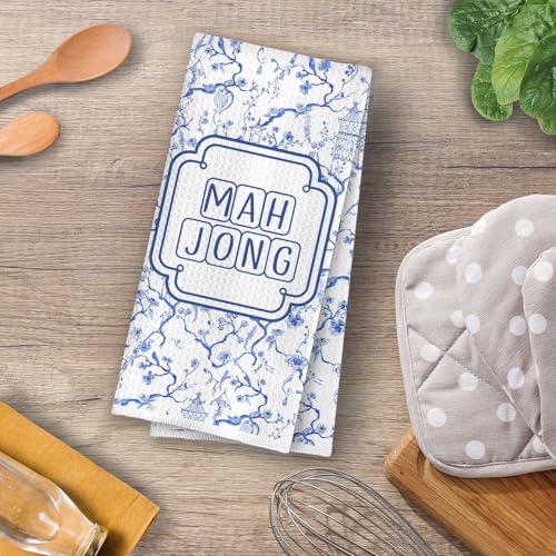 Image of Chinoiserie Mahjong Kitchen Towels - Chinoiserie Mahjong Gifts Decorative Waffle Dish Towels, Mah Jong Player Gift Hand Towe, Tea Towel for Women, 16x24 Inch