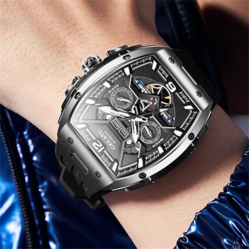 Image of OLEVS Luxury Watches for Men Black Mechanical Wrist Watch Self Winding Automatic Tourbillon Watches Skeleton Waterproof Mens Wrist Watch