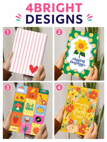 Image of Doodle Daily Vibes Notebook Pack of 4 | A5 Undated Planner & Ruled Journal | 160 Pages Each, 12-Month Planner + 148 Ruled Pages | 80 GSM Thick Paper | Cute Notebooks for School, College, Office, Work & Gifting