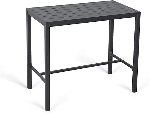 Soleil Jardin Mesa de bar alta con marco de aluminio rectangular para uso en interiores y exteriores, fácil montaje y bajo mantenimiento, gris oscuro