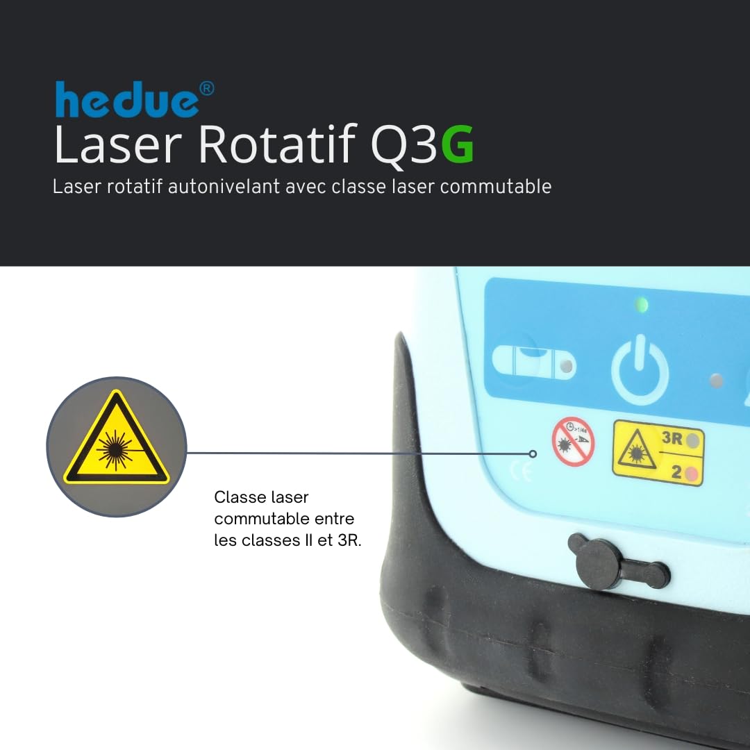 Niveau Laser Rotatif Q3G - Laser chantier autonivelant, avec deux classes de laser et rayon laser vert (dans Systainer avec récepteur laser, télécommande et chargeur)