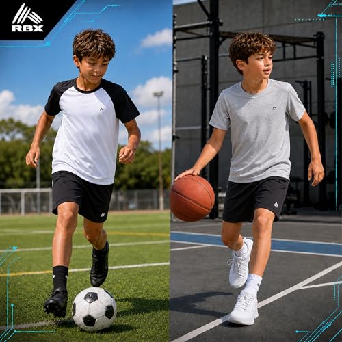Image of RBX Boys Short Sets - 3 Piece Active Performance Short Sleeve Athletic Shirts and Gym Shorts With Elastic Waistband (4-12)