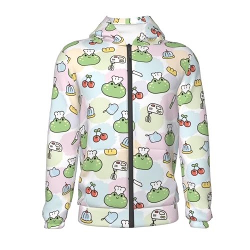 Cute Face Frog Wear Chef Hat Kids Pullover Hoodies Boys Zip Up Sweatshirts Girls Athletic Clothes with Pocket2
