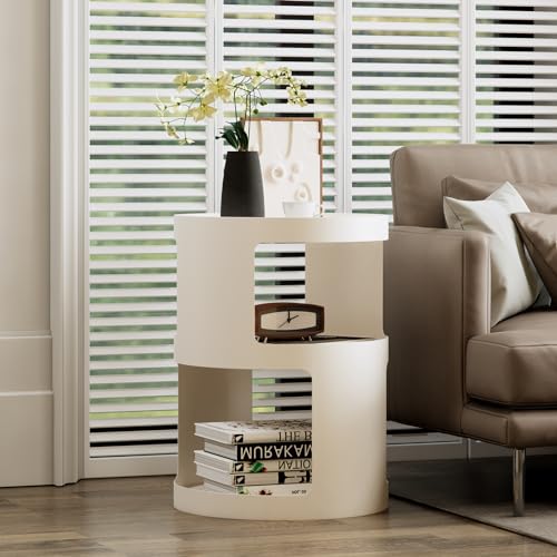 Image of XIV Side Table, Round End Table, Modern Nightstand, Metal Accent Table, Small Bed Side Table for Living Room Bedroom, Bedside Table, Night Stand, No Assembly Required (Off White, Round)