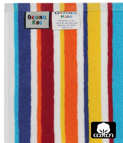 Image of ORIGINAL KIDS 6 Piece Towel Set - 2 Bath Towels, 2 Hand Towels, 2 Washcloths - 100% Cotton - Soft Absorbent Quick Dry - Durable Pool Shower Beach - Gift - Cabana Stripe Multi