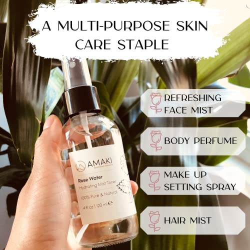 Amaki Pure Rose Water Mist Toner - Alcohol Free - The Best Moisturizer For Mature, Acne Prone Skin Reduce Blackheads, Pimples And Adult Acne While Restoring Hydration Even To Overly Dry Skin #TOP6