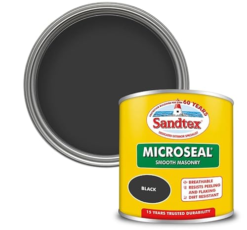 Sandtex Microseal Exterior Smooth Masonry Paint | Smooth Black 1L | Rainproof in 1 hour