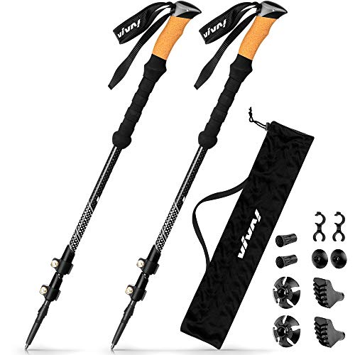 Ultra Strong Trekking Poles - Flip-Lock Hiking Poles - 2 Walking Sticks - 100% Carbon Fiber Hiking Sticks - Lightweight Walking Sticks - Trekking Pole Collapsible Set - 4 Season Hiking Accessories