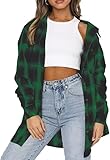 LACOZY Womens Flannel Shirt Plaid Buffalo Long Sleeve Button Down Oversized Flannels Shirts Blouse Tops Green XL
